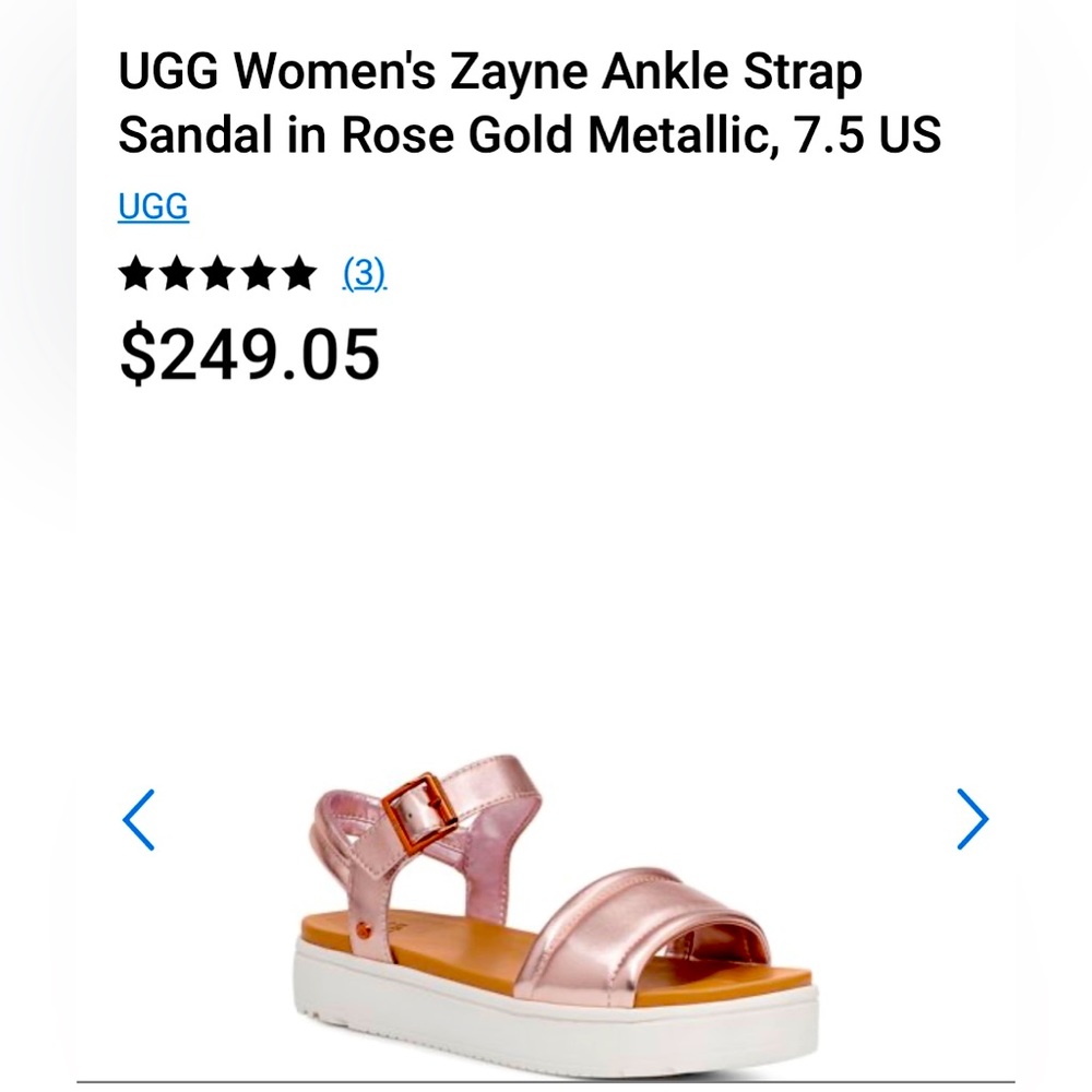 UGG Women's Strap Sandal in Rose Gold Metallic, 7.5 US
